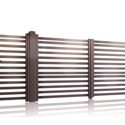 set poarta auto si poarta pietonala star metalica din aluminiu maro 1024x661 1